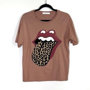 DAYDREAMER Rolling Stones Flocked Leopard Print Tongue Out Graphic Print XS